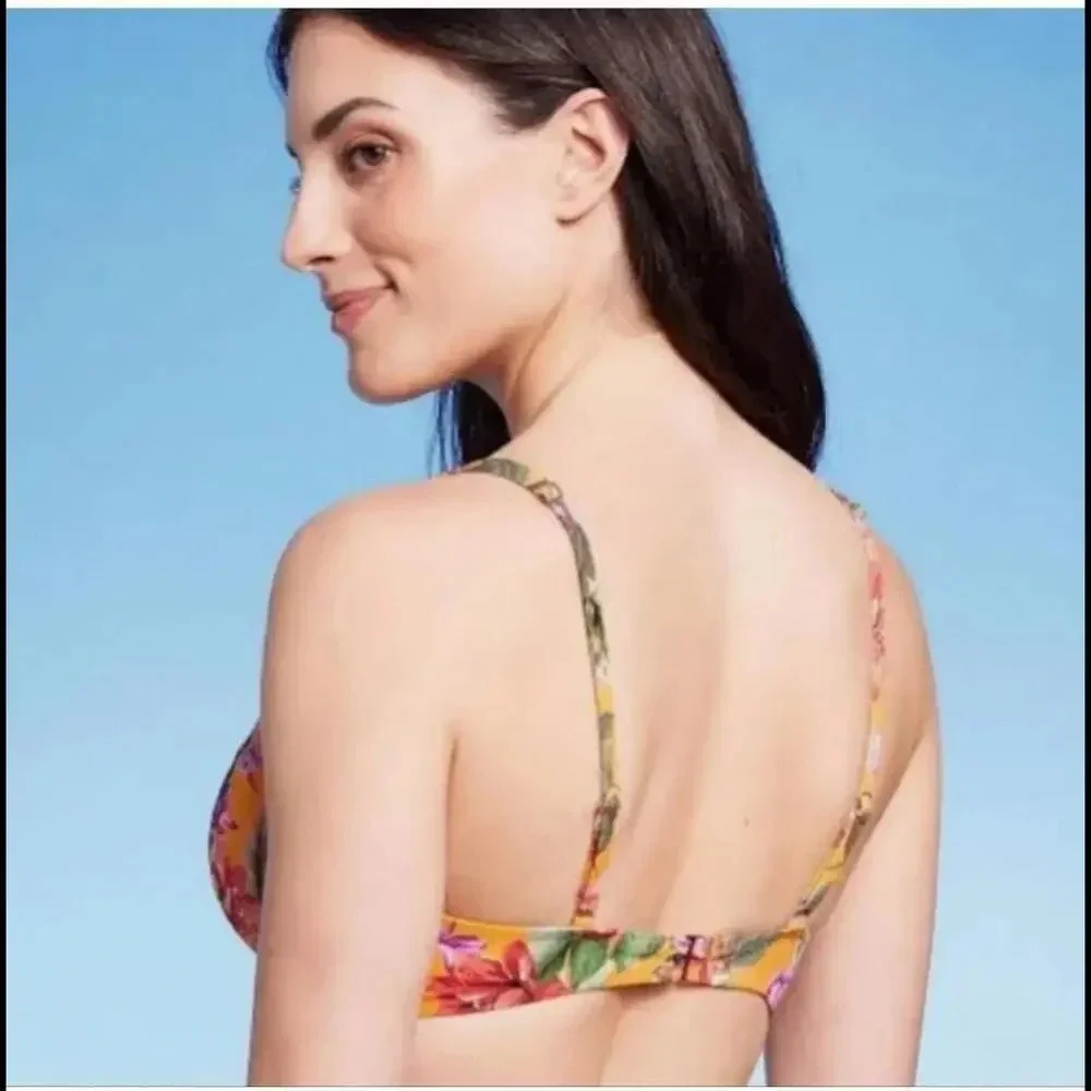 NWT Shade & Shore Women's Ruffle Underwire Bikini Top 36B Orange Green Floral